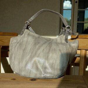 Vintage Brahmin Large Tote Bucket Shoulder Bag Tan Snake Skin